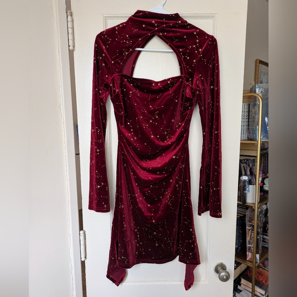 Cider Burgundy Velvet Long Sleeve Dress